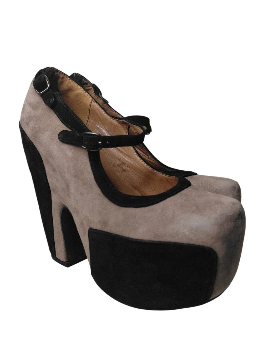 Jeffrey Campbell Night Walk Taupe and Black Suede Platform Mary Janes
